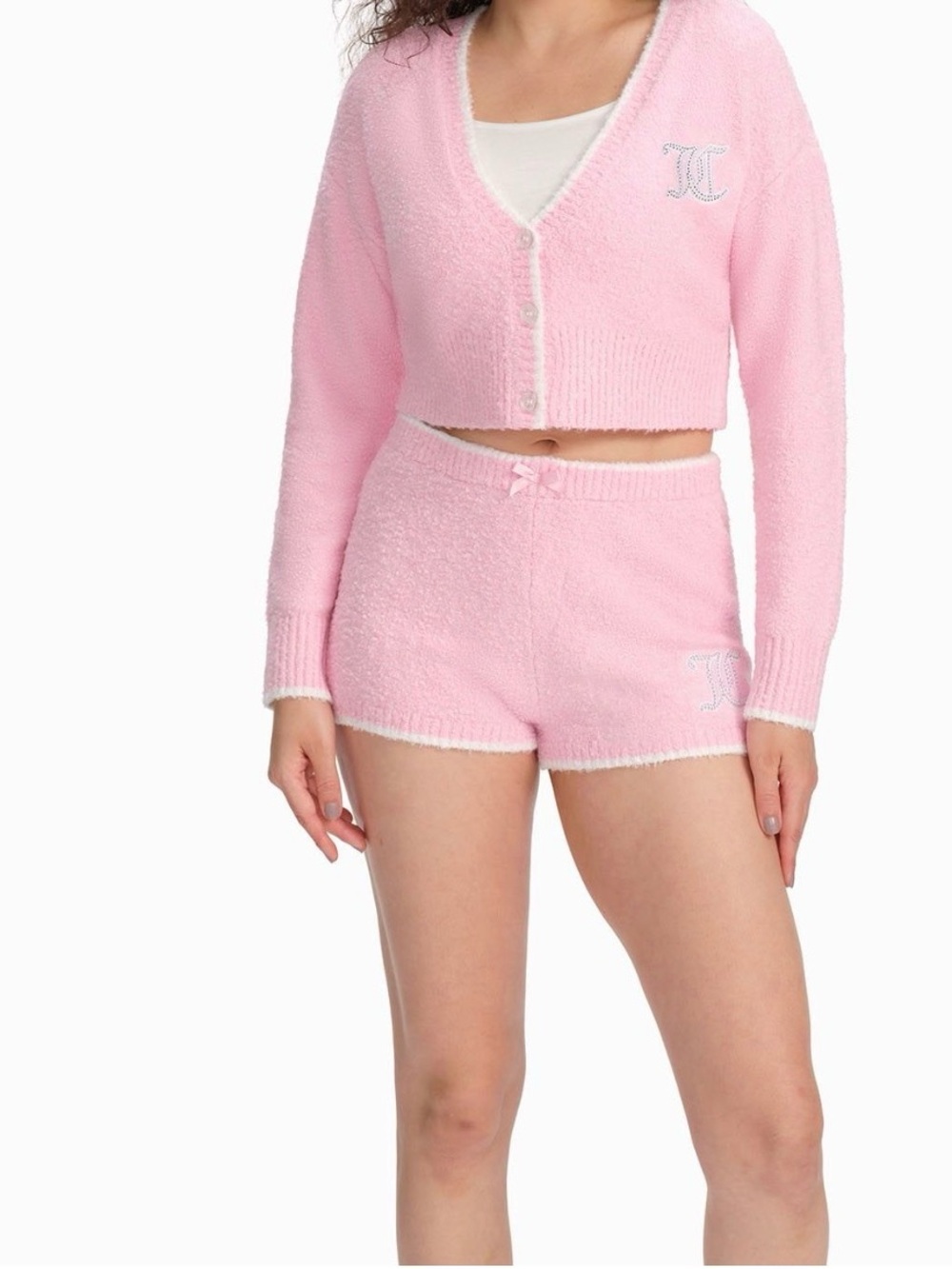 Cozy Pink Plush Cropped Cardigan & Shorts Lounge Set